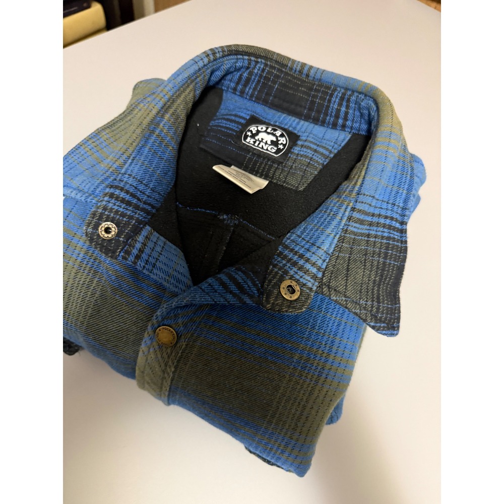 Polar King Mens 2XLT Fleece Lined Flannel Shirt Jacket Blue Green Plaid.